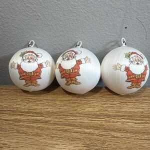 3 Vintage Satin Silk Ball Christmas Ornaments Unbreakable Santa Child Stocking‎